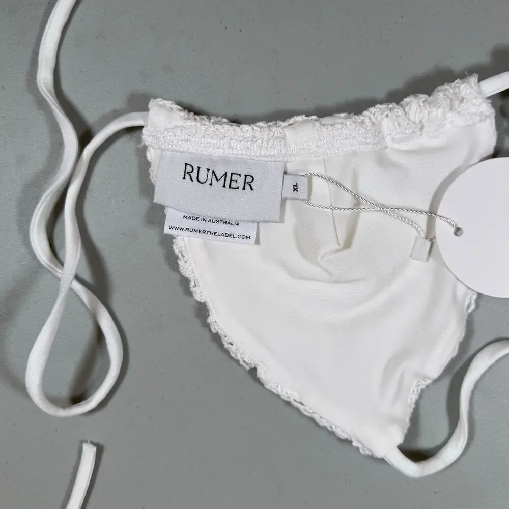 NWT RUMER The Label White Crochet Bikini Top Size XL
